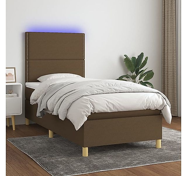 vidaXL Boxspringbett (100 x 200 cm, mit Nieten, Braun), mit LED günstig online kaufen