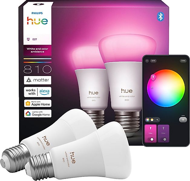 Philips Hue LED-Leuchtmittel White and Color Ambiance 810lm smarte Lampe, E günstig online kaufen