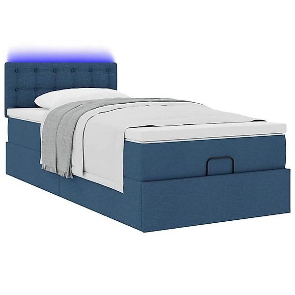 vidaXL Bett Ottoman-Bett mit Matratze & LEDs Blau 80x200 cm Stoff günstig online kaufen