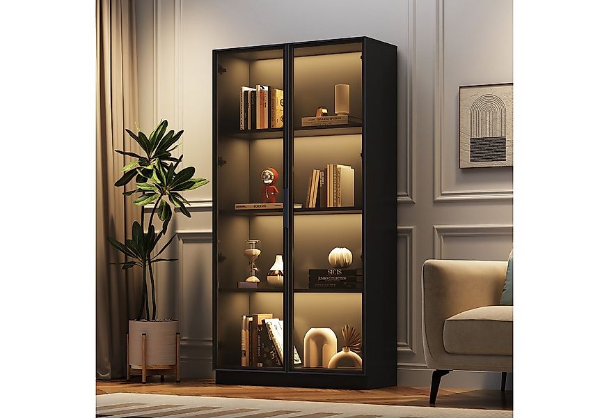 Merax Glasvitrine mit Glastüren inkl. LED (1-St) Hochschrank mit verstellba günstig online kaufen