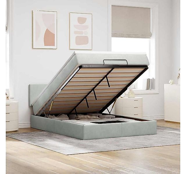vidaXL Bett, Ottoman-Bett mit Matratze Hellgrau 140x190 cm Samt günstig online kaufen
