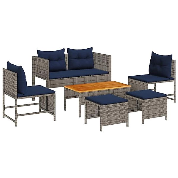 vidaXL Garten-Sofa-Set 6-Tlg Grau und Marineblau Poly Rattan 4104706 günstig online kaufen