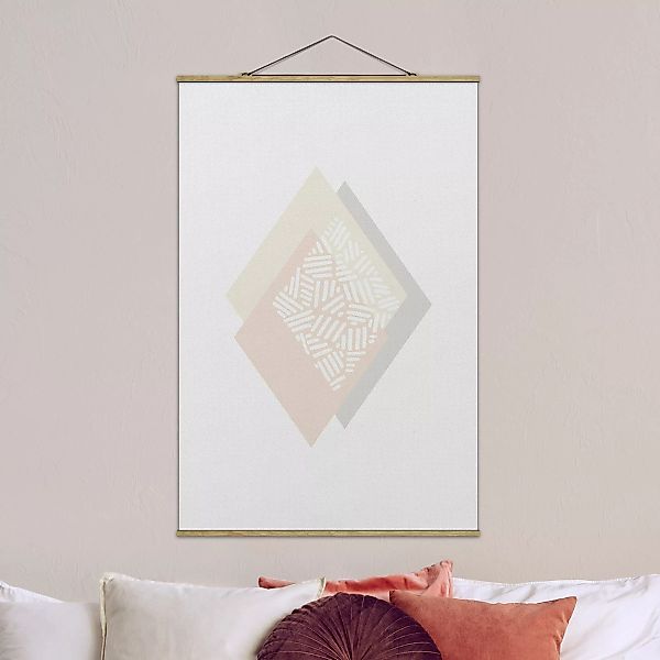 Stoffbild mit Posterleisten Sanfte Farben Geometrie Karo günstig online kaufen