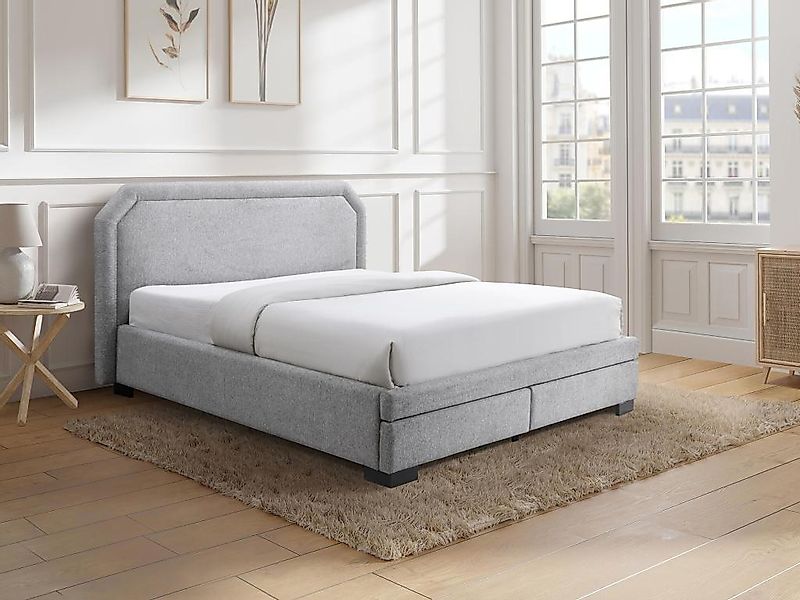 Bett mit Schubladen 140 x 190 cm - Stoff - Hellgrau - INASTO günstig online kaufen
