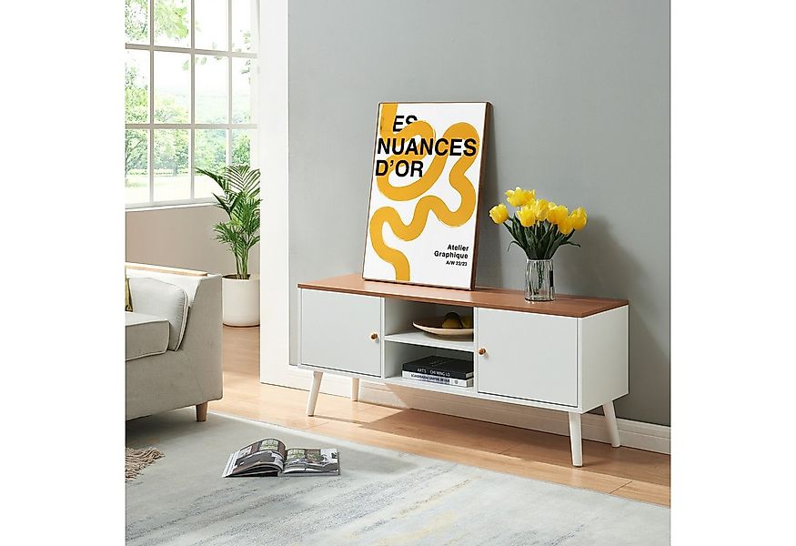 en.casa TV-Schrank »Reyljand« mit 2 Türen 120x35x50 cm Weiß / Teakoptik günstig online kaufen