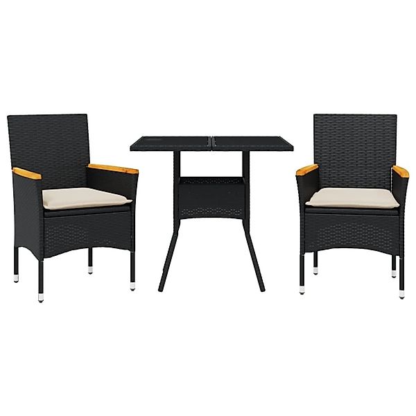 vidaXL 3-Tlg Garten-Essgruppe mit Kissen Schwarz Poly Rattan Glas 3278703 günstig online kaufen