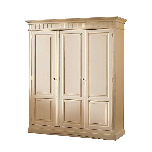 Abschließbarer Kleiderschrank in Creme Vintage Fichte Massivholz günstig online kaufen
