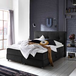 Springboxbett in Schwarz Webstoff Bettkasten günstig online kaufen