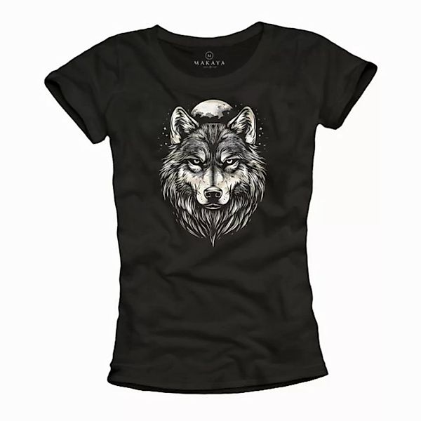 MAKAYA Print-Shirt Damen Wolf Motiv Schäferhund Hund Hundemotiv Kurzarm Top günstig online kaufen