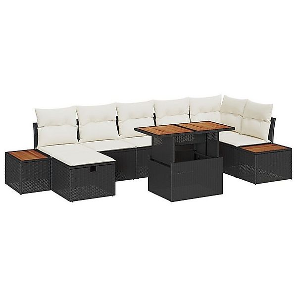 vidaXL Loungesofa 8-teiliges Garten Sofa Set mit Kissen Schwarz Poly Rattan günstig online kaufen