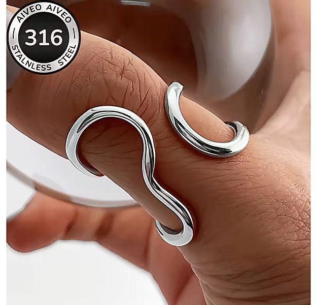 XCOAST Fingerring Wave Ring Damen Silber – Verstellbarer Edelstahl Ring im günstig online kaufen