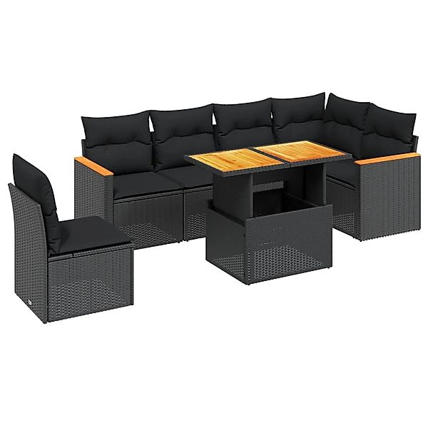 vidaXL 7-Tlg Garten-Sofagarnitur mit Kissen Schwarz Poly Rattan 3273099 günstig online kaufen