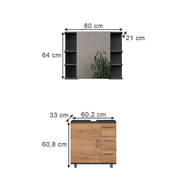 Vicco Badmöbel-Set Ilias, Anthrazit/Goldkraft Eiche, 2 günstig online kaufen