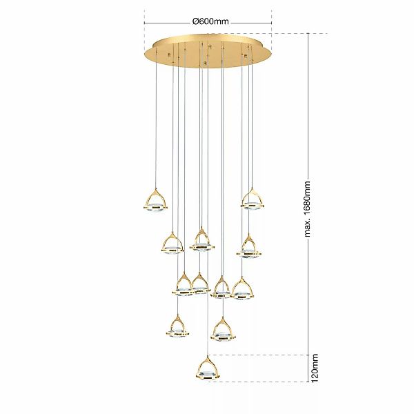 LED-Hängeleuchte Moon, K9-Kristallglas, 12fl gold günstig online kaufen