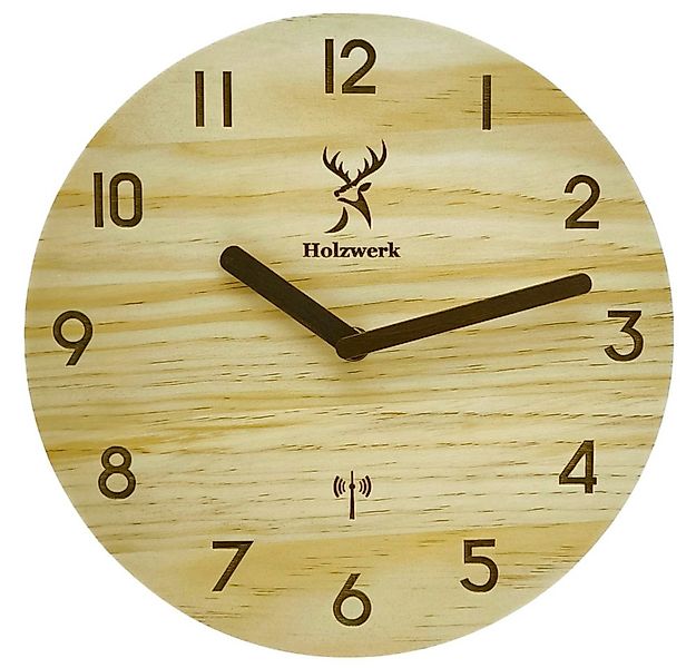 Holzwerk Funkwanduhr moderne Designer Loft Funk Holz Wand Uhr (Nahezu lautl günstig online kaufen