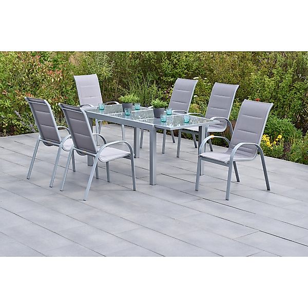 Merxx Amalfi di Lusso Set 7-tlg. 6 Stapelsessel Gartentisch 160(220)x90 cm günstig online kaufen