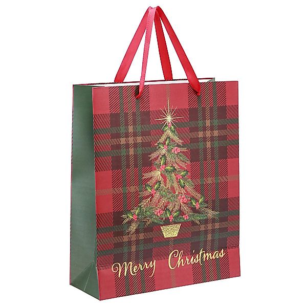Viana Tragetasche Weihnachtstüte kariert mit Henkeln günstig online kaufen