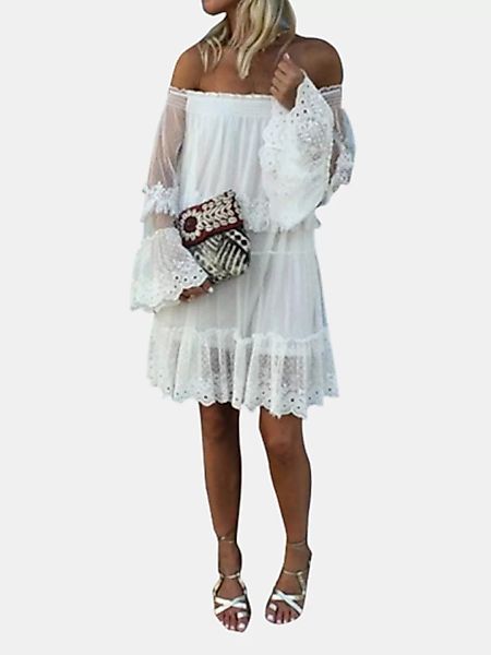 Flare Sleeve Off Shoulder Elastic Lace Patchwork Kleid günstig online kaufen