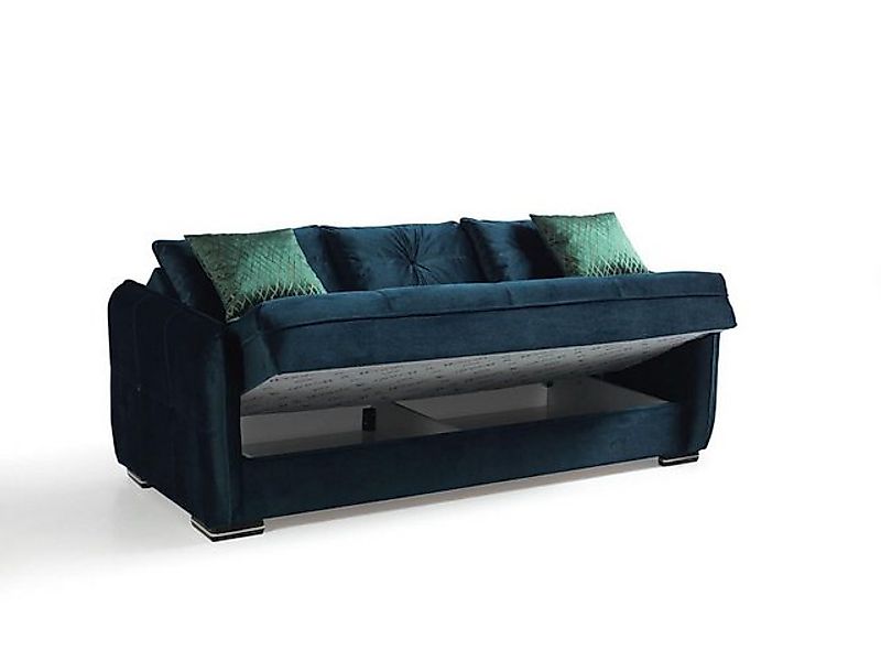 Xlmoebel 3-Sitzer Wohnzimmer 3-Sitzer Sofa Couch Textil Stoff Blau Zierkiss günstig online kaufen