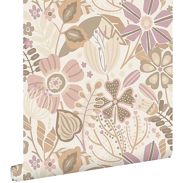 ESTAhome Tapete Blumenmuster Beige und Violett 53 cm x 10.05 m günstig online kaufen