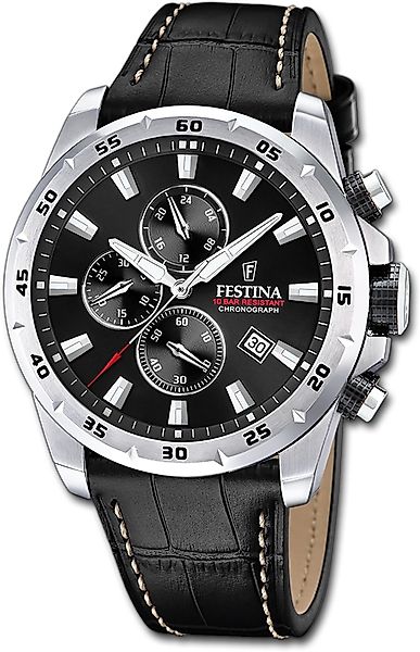 Festina Chronograph Festina Herrenuhr Leder schwarz, günstig online kaufen