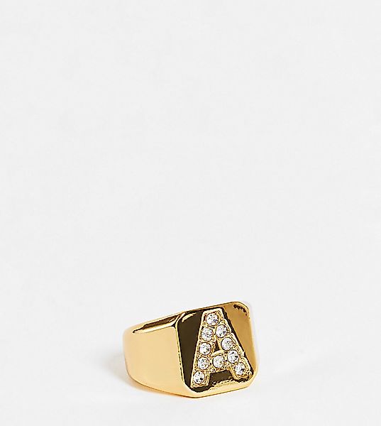 ASOS DESIGN Curve – 14-karätig vergoldeter Ring mit „A“-Initiale-Goldfarben günstig online kaufen