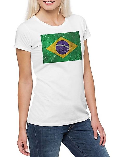 Urban Backwoods Print-Shirt Brazil Flag Vintage Logo Damen T-Shirt Brasil B günstig online kaufen