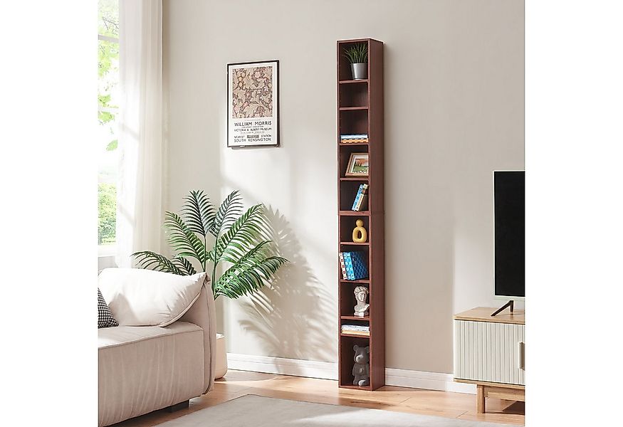 en.casa CD-Regal, »Tynset« 187x20x17 cm mit 10 Fächern Walnussoptik günstig online kaufen