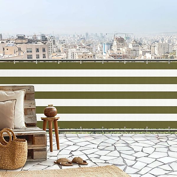 Balkon Sichtschutz Querstreifen in Olive Grün günstig online kaufen