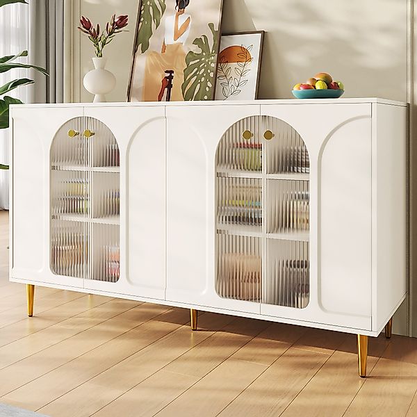 Flieks Sideboard mit 4 Glastüren Schwarz/Weiß günstig online kaufen
