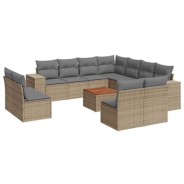 vidaXL 12-Tlg Garten-Sofagarnitur mit Kissen Beige Poly Rattan 3257837 günstig online kaufen