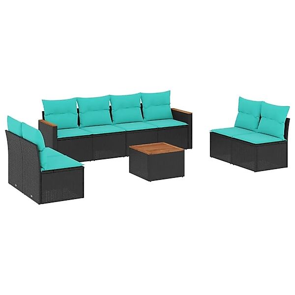 vidaXL 9-Tlg Gartensofa-Set mit Kissen Schwarz Polyrattan 3225896 günstig online kaufen