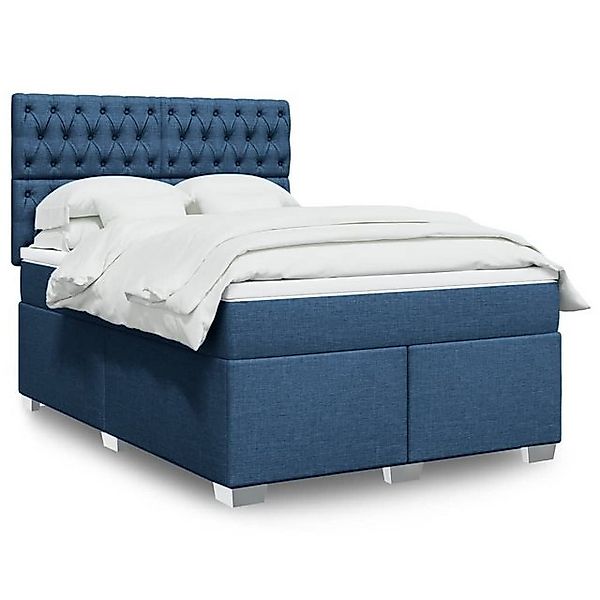 vidaXL Boxspringbett, Boxspringbett mit Matratze Blau 140x200 cm Stoff günstig online kaufen