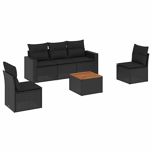 vidaXL 6-Tlg Garten-Sofagarnitur mit Kissen Schwarz Poly Rattan 3256391 günstig online kaufen