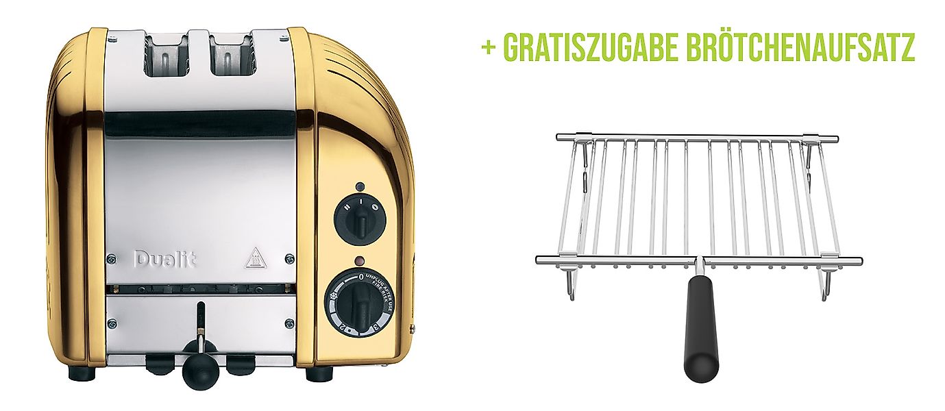 Classic Toaster Premium 2-Schlitz inkl. Gratis Brötchenaufsatz Brass/Gold günstig online kaufen