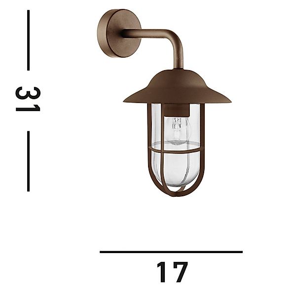 Außenwandleuchte Toronto, rostbraun, IP44, Stahl, Glas, E27 günstig online kaufen