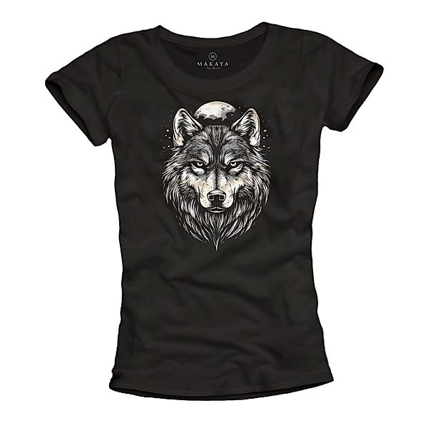 MAKAYA Print-Shirt Damen Wolf Motiv Schäferhund günstig online kaufen