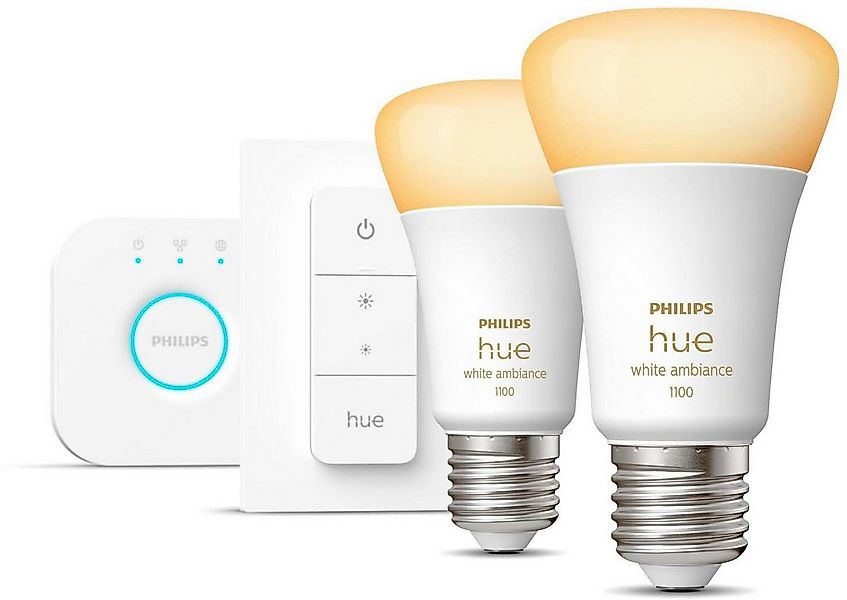 Philips Hue LED-Leuchtmittel White Ambience E27 8W 2er Starter Set mit Dimm günstig online kaufen