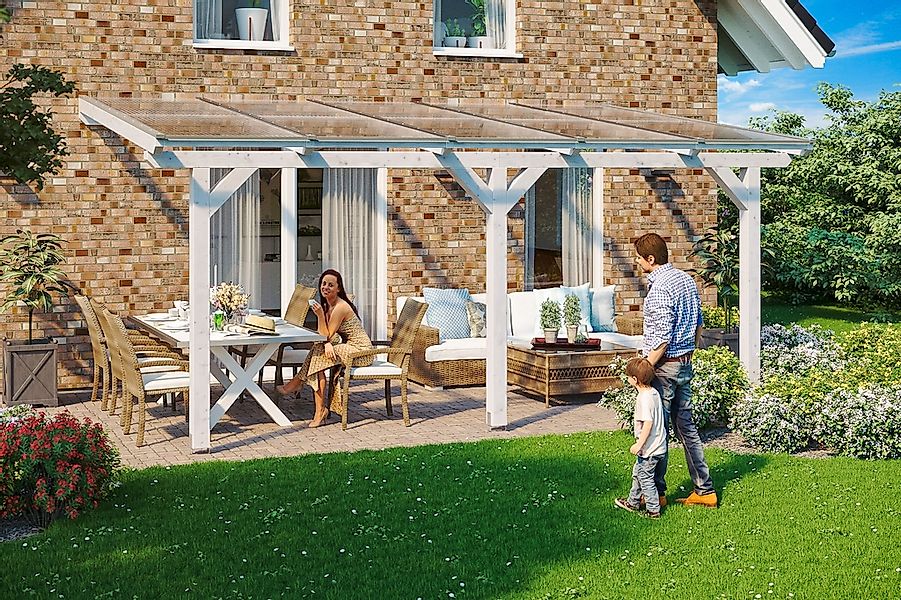 Skan Holz Terrassenüberdachung Andria 541 x 350 cm Leimholz Weiß günstig online kaufen