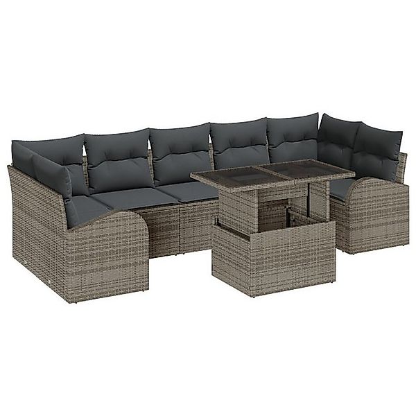 vidaXL Loungesofa 8-tlg. Garten-Sofagarnitur mit Kissen Grau Poly Rattan, 8 günstig online kaufen