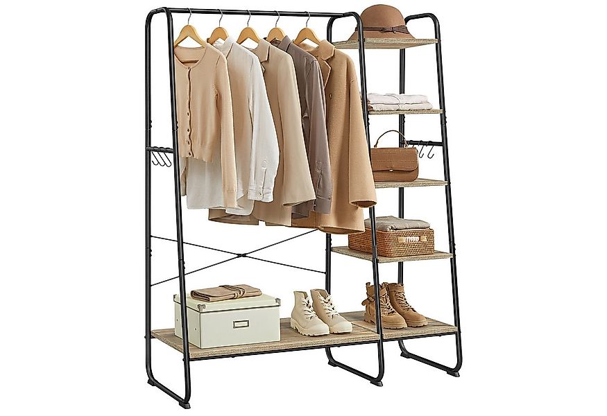 VASAGLE Kleiderständer, mit Kleiderstange, Schuhablage, 6 abnehmbare Haken günstig online kaufen