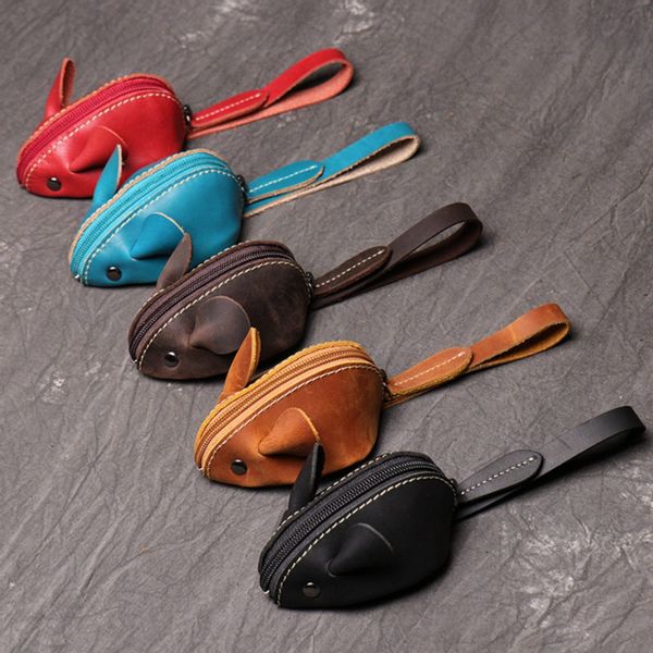 YUBRO-STUDIO Geldbörse Handgefertigte Leder-Münztasche Mausform Zipper günstig online kaufen