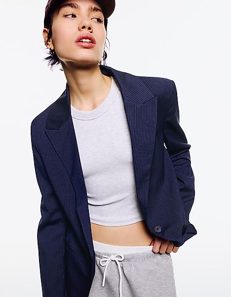 Bershka Blazer Mit Knopf Damen M Marinenblau günstig online kaufen