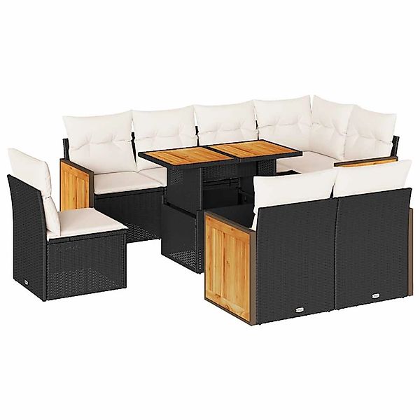 vidaXL 9-Tlg Garten-Sofagarnitur mit Kissen Schwarz Poly Rattan 3327724 günstig online kaufen
