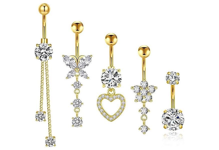 Bipl Bauchnabelpiercing Bauchnabelpiercing 5er Set Gold Diamant Herz Schmet günstig online kaufen