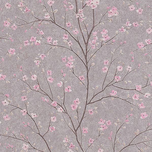 PROFHOME 379122-GU Blumen Tapete Floral Matt Grau Rosa 0,53 m x 10,05 m 5,3 günstig online kaufen
