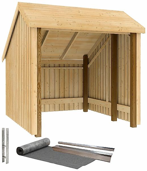 PLUS Gartenhaus Fahrradunterstand offen, inkl. Dachpappe/Aluleisten/H-Pfost günstig online kaufen