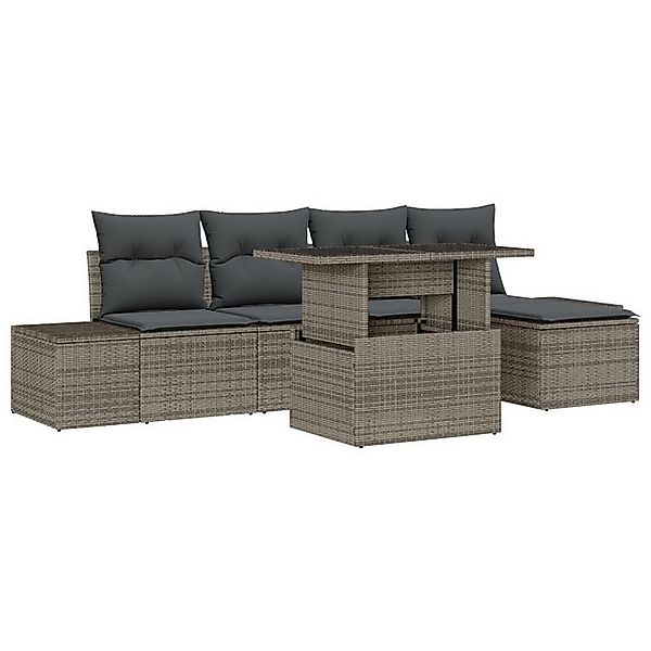 vidaXL Loungesofa 6-tlg. Garten-Sofagarnitur mit Kissen Grau Poly Rattan, 6 günstig online kaufen