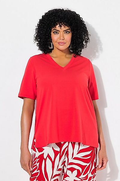 Ulla Popken T-Shirt T-Shirt Materialmix A-Linie V-Ausschnitt Halbarm günstig online kaufen