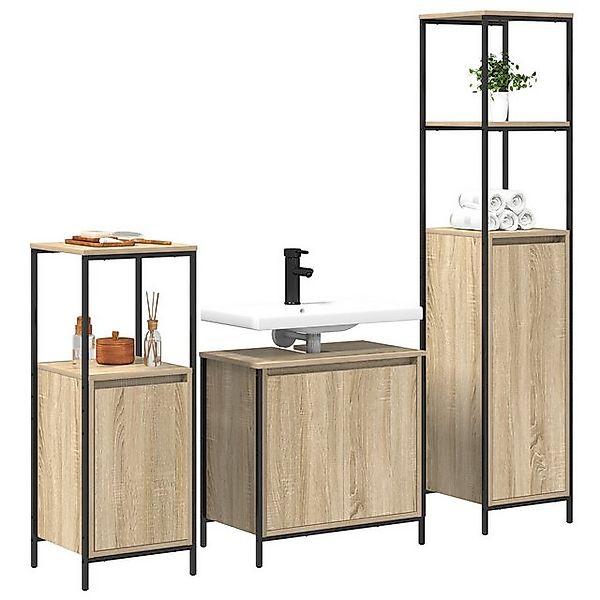 vidaXL Badezimmerspiegelschrank Badezimmer Möbel Set Set aus 3 Sonoma-Eiche günstig online kaufen